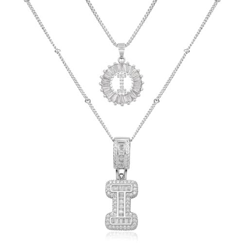 14K Gold Plated Alphabet Necklace Cubic Zirconia Letter Pendant, Personalized Name Jewelry Gift for Women, Customizable A-Z, Birthday/Mothers Day Gifts for Womens - color: White Gold, style: Style-I