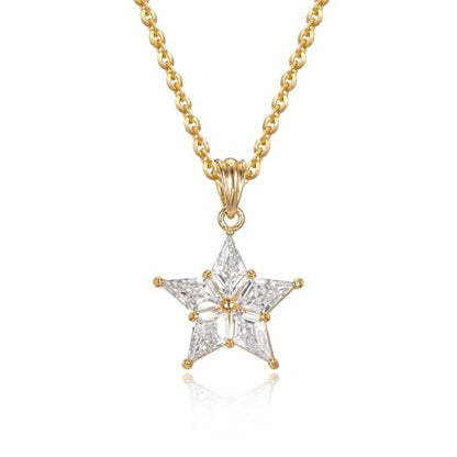 WEARON Gold Necklace for Women Gold Star Necklace 14K Gold Plated CZ Necklace Dainty Choker Charm Necklaces Hypoallergenic Trendy Jewelry for Women Gift - color: Star CZ