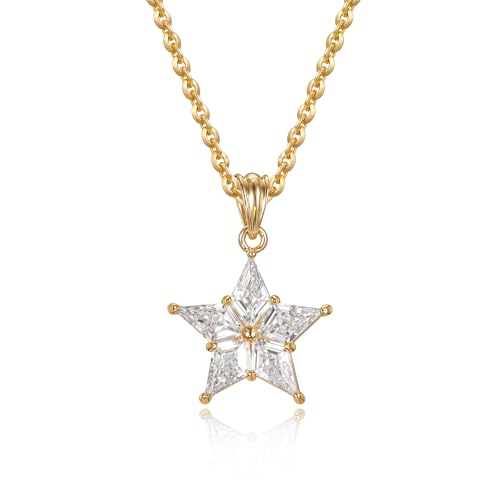 WEARON Gold Necklace for Women Gold Star Necklace 14K Gold Plated CZ Necklace Dainty Choker Charm Necklaces Hypoallergenic Trendy Jewelry for Women Gift - color: Star CZ