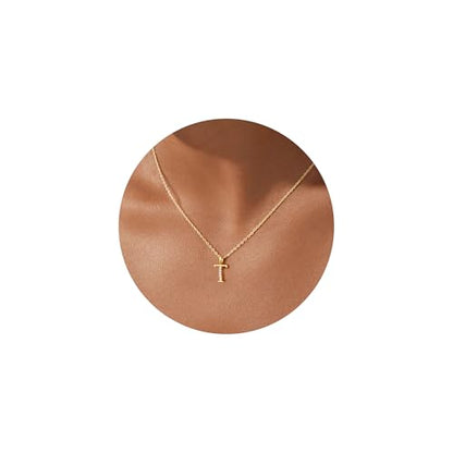Turandoss Initial Necklaces for Women - 14K Gold Plated Dainty Letter A-Z Pendant Necklace Personalized Trendy Fashion Jewelry for Women Girls Birthday Gifts - color: T