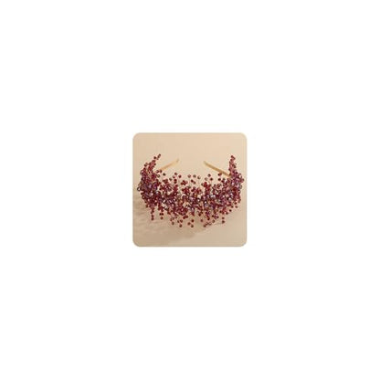 Rhinestones Beads Hair Crown for Wedding Brides Women Tiara Jewelry Handmade Sparkle Hair Piece - color: Red