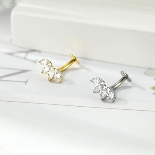 G23 Titanium Belly Jewelry 14G Flat Bottom Floating Belly Button Rings Curved Belly Barbell Navel Ring Belly Piercing 8/10/12/14mm Navel Rings Belly Piercings Jewelry for Women - color: Style4:Gold,4 Horse Eye CZ