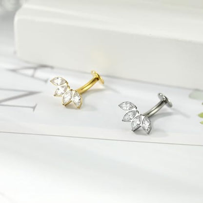 G23 Titanium Belly Jewelry 14G Flat Bottom Floating Belly Button Rings Curved Belly Barbell Navel Ring Belly Piercing 8/10/12/14mm Navel Rings Belly Piercings Jewelry for Women - color: Style4:Silver,4 Horse Eye CZ