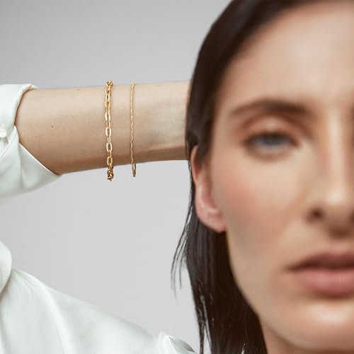 WEARON Gold Bracelet for Women 14K Gold Plated Snake Herringbone Figaro Cuban Bead Paperclip Cable Box Chain Simple Jewelry - style: Paperclip Chain
