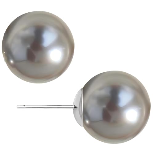 Grey Faux Pearl Stud Earrings, S925 Silver Posts Hypoallergenic for Women - color: Tahitian Platinum Grey, size: 10mm