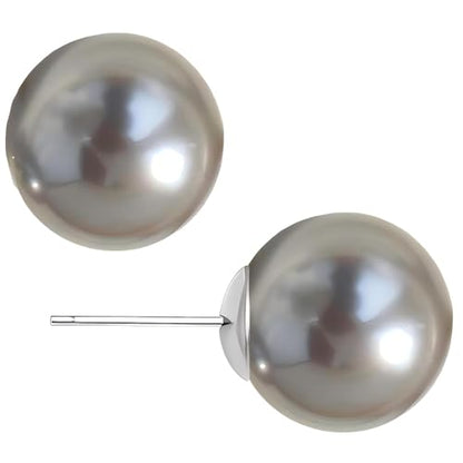 Grey Faux Pearl Stud Earrings, S925 Silver Posts Hypoallergenic for Women - color: Tahitian Platinum Grey, size: 10mm