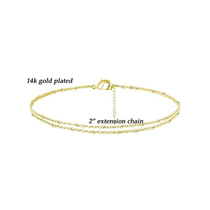 Dainty Simple Chain Anklet for Women 18k Gold/Silver Plated Summer Beach Beaded Evil Eye Moon Figaro Butterfly Satellite Cuban Pearl Flat Marina Anklet Gift - color: square dot-GD