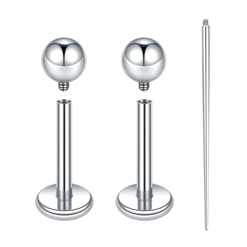 Xpircn ASTM F136 Titanium Flat Back Stud Earrings Internally Threaded Labret Monroe Lip Nose Studs Tragus Helix Conch Cartilage Piercing Jewelry for Women - color: 18G 8MM Bar,3MM Ball,Silver