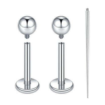 Xpircn ASTM F136 Titanium Flat Back Stud Earrings Internally Threaded Labret Monroe Lip Nose Studs Tragus Helix Conch Cartilage Piercing Jewelry for Women - color: 18G 8MM Bar,3MM Ball,Silver