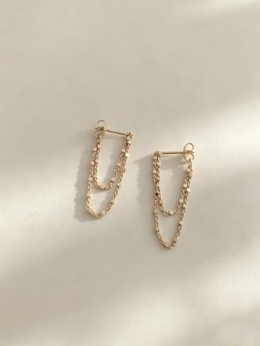 Tassel Earrings for Women Gold Plated Silver Chain Earrings Dainty Minimalist Dangle Drop Studs - color: M-Two Square Chain