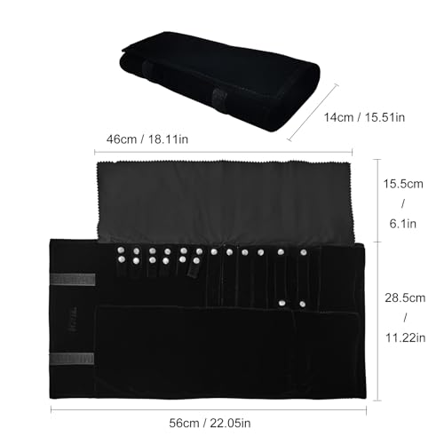 Travel Roll Bag Jewelry Display Storage Organizer Multi-function Velvet Pouch (Black) - color: Black