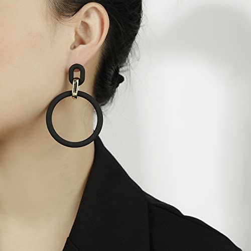 RUOFFETA Acrylic Rectangle Earrings, Fashion Acrylic Square/Oval/Hoop Statement Drop Earrings for Women - color: Black Hoop
