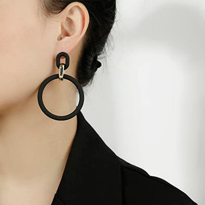 RUOFFETA Acrylic Rectangle Earrings, Fashion Acrylic Square/Oval/Hoop Statement Drop Earrings for Women - color: Black Hoop