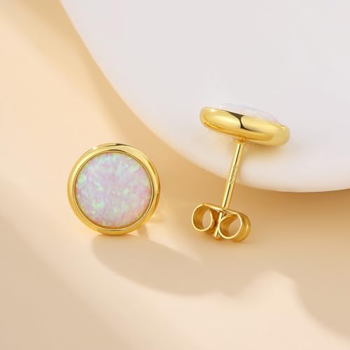 Jiamiaoi 18K White Gold Plated Opal Earrings s925 Sterling Silver Opal Stud Earrings Hypoallergenic Earring Studs For Women Men, 6mm-8mm Options - color: e-white yellow, size: 6mm