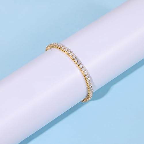 Gemsme 2.5mm Tennis Bracelet, 2.5mm Thin 18K White Gold Plated Cubic Zirconia Tennis Bracelet for Women - color: Gold Plated, size: 2.5mm 7.25 inch