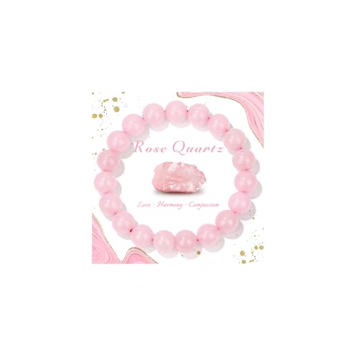 Raicegs 4 6 8MM Beaded Bracelets Healing Crystal Bracelet for Women Men Natural Stone Handmade Stretch Bracelet Reiki Spiritual Jewelry - color: Rose Quartz, size: 10mm