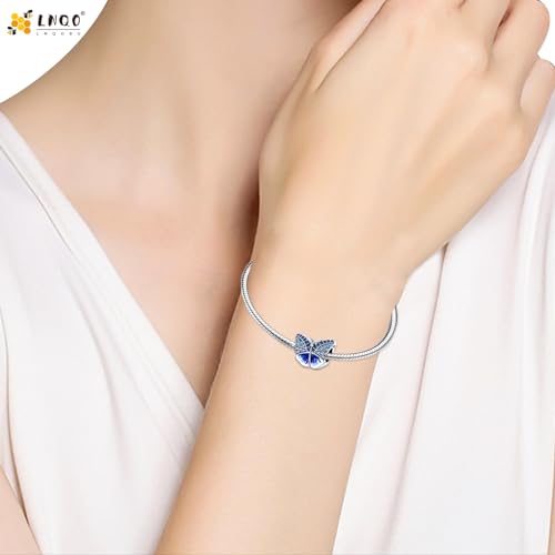 LNQOBU 925 Sterling Silver Charms for Bracelets Dangle Pendant fit Pandora Bracelets or Necklaces Jewelry Woman Gift Beads Charm (With one Spacer Beads) - style: 2PCS Butterfly Charms