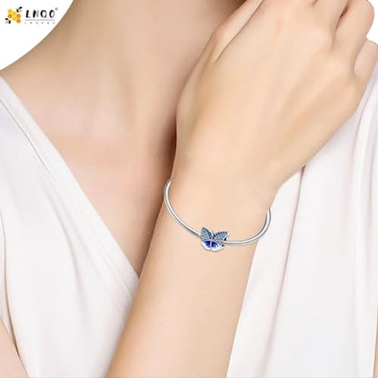 LNQOBU 925 Sterling Silver Charms for Bracelets Dangle Pendant fit Pandora Bracelets or Necklaces Jewelry Woman Gift Beads Charm (With one Spacer Beads) - style: 2PCS Butterfly Charms