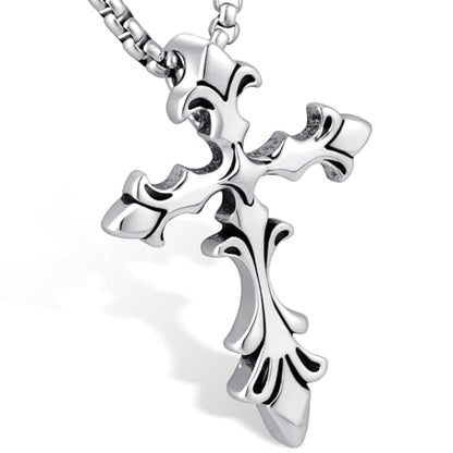 Stainless Steel Gothic Y2K Punk Rock Emo Biker Pendant Necklace | Cosplay Vintage Viking Alt Edgy Fashion Charm Necklace Jewelry for Men Women Active Daily Wear - style: Fleur de Lis Cross