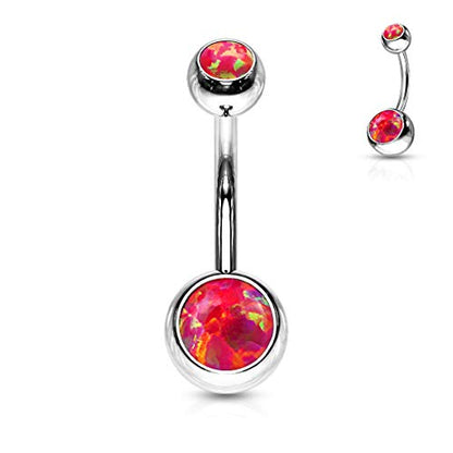 FIFTH CUE 14GA Surgical Steel & Synthetic Opal Resin Belly Button Ring, 3/8" Length, 5mm x 8mm Ball - Classic Look, Highly Rate Belly Rings for Women, Super High Quality - style: Opal Red