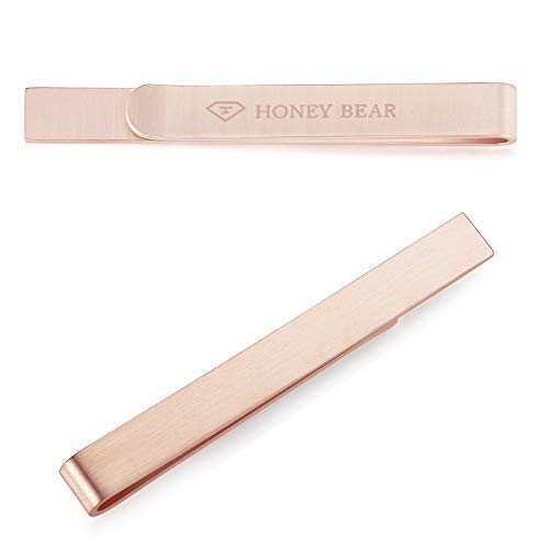 HONEY BEAR 2.12" Standard Tie Clip Bar for Men Steel Business Wedding Gift | Classic Minimalist, Steel-Plated Copper Base, Gift-Boxed, Thickened, Rounded Corners, Easy to Slide On, No Snag or Wrinkle - color: Rose Gold 5.4cm