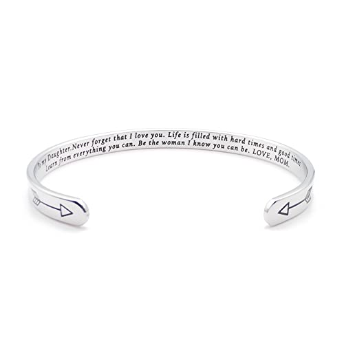 Dczosily Inspirational Bracelets for Women Stainless Steel Cuff Bracelet Engraved Jewelry Motivational Bangles Personalized Gifts for Best Friend/Mom - style: Daughter-To my Daughter.Never forget that I love you...Be the woman I know you can be. LOVE, MOM