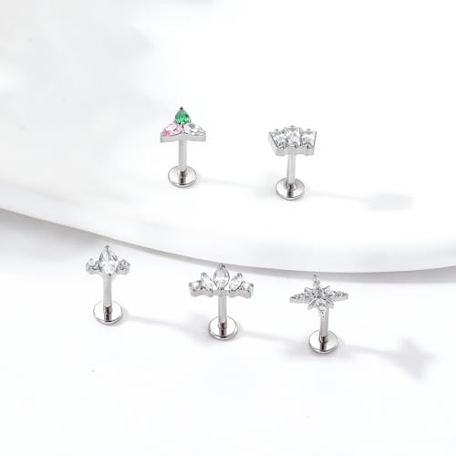 1pcs 16G 18G G23 Titanium Threadless Labret Studs Push-in Labret Lip Cluster Tragus Helix Conch Lobe Rook Cartilage Push Back Piercing Jewelry Earring - style: style-A 16G
