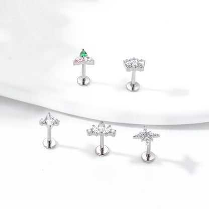 1pcs 16G 18G G23 Titanium Threadless Labret Studs Push-in Labret Lip Cluster Tragus Helix Conch Lobe Rook Cartilage Push Back Piercing Jewelry Earring - style: style-A 16G