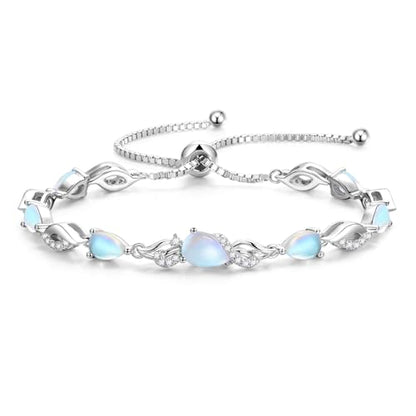 FANCIME Birthstone Teardrop Tennis Bracelet for Women, Sterling Silver 9x7mm main Gemstone Bolo Adjustable Chain Bracelet Fine Jewelry Birthday Gifts for Women Mom Wife Her - color: 06-Moonstone