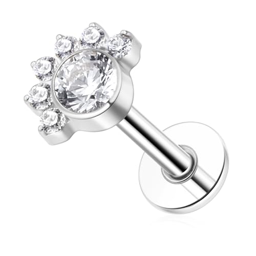 G23 Titanium Flat Back Earrings Studs 20g 18g 16g F136 Titanium Labrets Press Fit Threadless Push In Dainty Cartilage Helix Conch Lobe Lip Tragus Piercing Jewelry Push Back - style: 18g-H-Clear