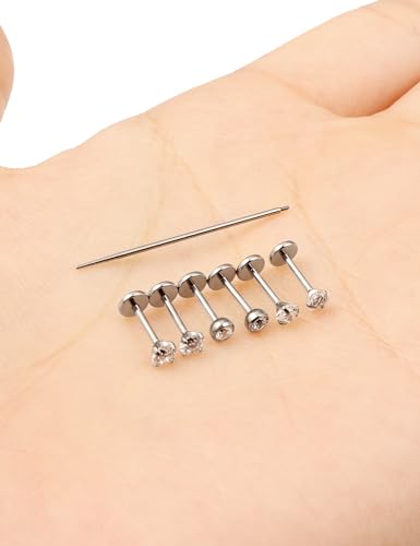 20G 18G 16G F316 Titanium Flat Back Nose Rings Studs Hypoallergenic Screw on Tragus Helix Cartilage Earrings Stud Piercing Jewerly for Women Men Bars 6mm - style: 16G Flat Back Nose Studs-bars 7mm