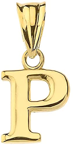 10K Yellow Gold Fine Mini Dangling Initial A-Z Charm 1/2" Pendant - Choice of Initial Letter - style: Letter P Initial Charm