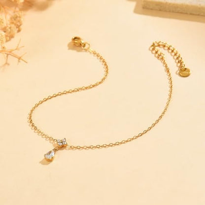 Gold Anklets for Women 18K Gold Plated CZ Ankle Bracelet Dainty Droplet Bar Tennis Ankle Trendy Summer Waterproof Beach Foot Chain Jewelry - color: Flower Charm-Gold