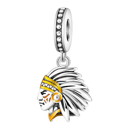 925 Sterling Silver Charms for Bracelets and Necklace Religious Cross Pendants Praying Hands, Bible, Virgin Mary, Jesus, Church Bead Jewelry - color: Native American Charms