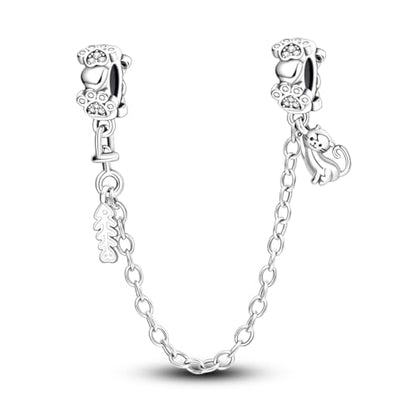 925 Sterling silver Safety Chain Charm for Bracelet Pendants Clip Beads | Infinite Love Butterfly Evil Eye Stopper Spacer dangle Charm for Woman Jewelry Gift - color: Cat with fish