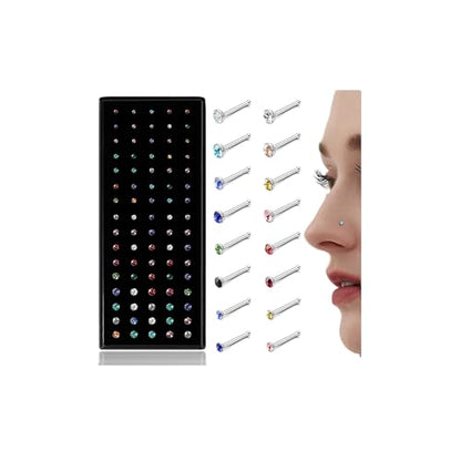 LOLIAS 80-160Pcs Surgical Steel Nose Rings Studs for Women Hypoallergenic | Straight or L Shaped Small Nose Studs Pin,Hypoallergenic 20G 22G Tiny Bone Nose Piercing Jewelry, 1.5/2/2.5/3 mm CZ Mix - color: 80Pcs 22G Straight（multicolor）