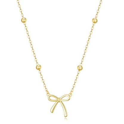 Thaivor Necklace for Women Dainty Bow Necklace 14K Gold Plated Cute Choker Small Pendant Charm Necklaces Teen Gift Trendy Stuff Personalized Jewelry Gifts - color: Gold-Bead-1