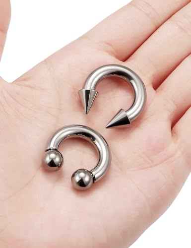 ASTM F136 Titanium 20/18/16/14/12/8/6/4/2g Internally Threaded Horseshoe Nose Septum Ring Gauge Earrings Lip Rings Prince Albert Jewelry Hoop Piercings for Women Men - size: 4g*14mm