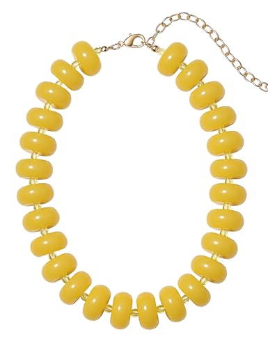 Chunky Beaded Necklace for Women, Resin Oversized Beaded Choker,Bold Statement Chain,Large Beads Necklace, Fashion Jewelry for Spring Summer Gifts - color: Yellow