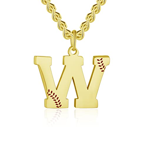 AIAINAGI Baseball Initial A-Z Letter Necklace - Men's Baseball Charm Pendant in Stainless Steel Silver Chain, 22inch Personalized Gift - style: W Letter