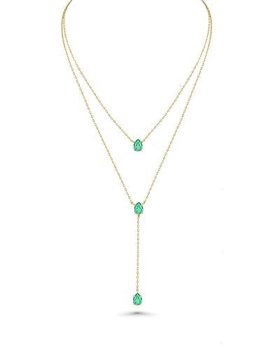SNGIA Long 18K Gold Plated Blue Green Red Layered Pendant Necklace For Women (Emerald, Ruby, Seafoam, Sky, Sapphire, Pink), Dainty Birthstone Necklace, Statement Necklace Jewelry Gifts. - style: Sea Foam