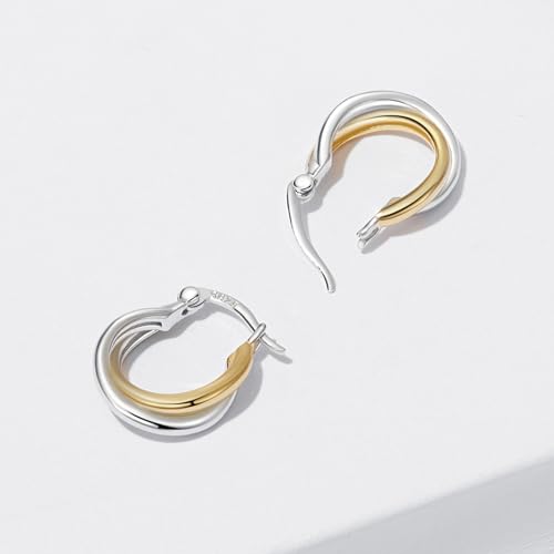 14K Gold Plated Two-Tone Oval Hoop Earrings for Women, Water Drop Design Lightweight Huggie Earrings,925 Sterling Silver Posts Double Drop Chunky Hoops Hypoallergenic Ear Buckles - color: Silver Gold