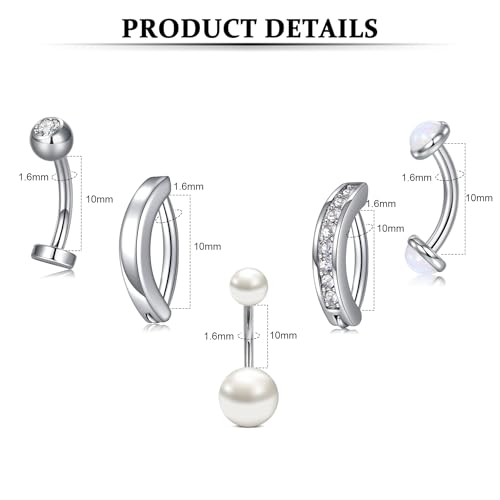 Belly Button Rings Stainless Steel 14G CZ Opal Navel Rings Barbells Women Girls Belly Piercing Jewelry - color: Silver Color-Clicker-Style F: 7PCS