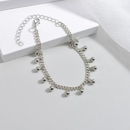 MXUHUI Boho White Beads Pearl Dangle Anklet Beaded Pearl Bracelet Foot Chain Stretch Anklet Summer Beach Jewelry for Women - color: Beads