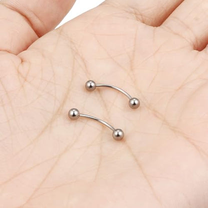 16g/18g/20g Titanium Internally Threaded Eyebrow Piercing Jewelry Vertical Labret Lip Jewelry Curved Barbell Tiny Eyebrow Ring Rook Earring Small Belly Button Ring for Women Men - color: ball,20g,bar:10mm