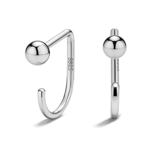 925 Sterling Silver 14K Gold Plated Huggie Half Hoop Earrings | Sleep-Friendly Poke-Free Hypoallergenic Stackable Earring Comfortable & All Day Wear - color: Ball-White Gold