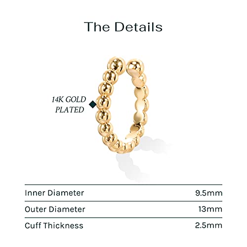 PAVOI 14K Gold Plated 925 Sterling Silver Round Huggie Ear Cuff Earrings for Women | Clip On Cartilage Cuff Earrings - style: Beaded