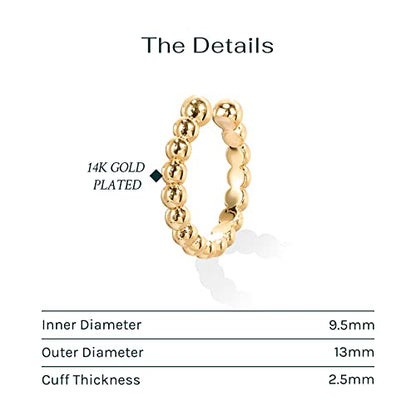 PAVOI 14K Gold Plated 925 Sterling Silver Round Huggie Ear Cuff Earrings for Women | Clip On Cartilage Cuff Earrings - style: Beaded