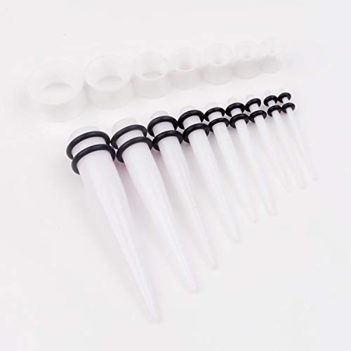 50 Pcs Ear Gauges Stretching Kit 14G-00G | Acrylic Tapers and Plugs Silicone Tunnels, Gauge Expanders Stretching Kit, Piercing Earring Jewelry for Men and Women - color: White