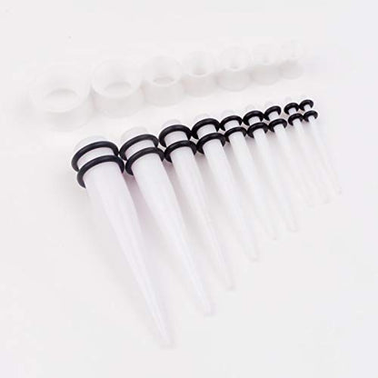 50 Pcs Ear Gauges Stretching Kit 14G-00G | Acrylic Tapers and Plugs Silicone Tunnels, Gauge Expanders Stretching Kit, Piercing Earring Jewelry for Men and Women - color: White